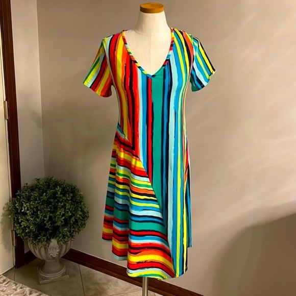 SOFT SURROUNDING women’s multi S/S striped stretch casual dress A line boho XS - Picture 1 of 9